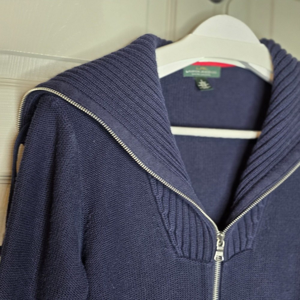 Ralph Lauren Navy Blue Full Zip Cardigan Sailor Collar Ribbed Sweater Sz Large - Picture 2 of 9